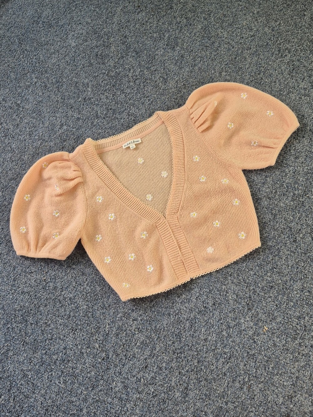 For Love & Lemons Embroidered Buds Puff Sleeve Cropped Cardigan M - Picture 13 of 15